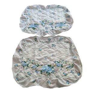 Vintage 1970s decorative pillow Shams Blue floral ruffled pillow sham Butterfly